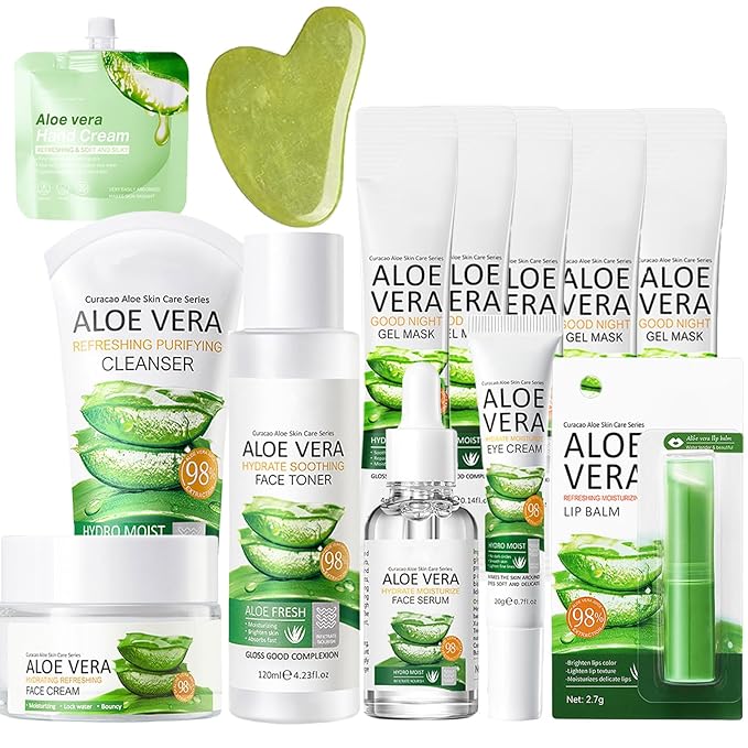 Skin Care Gift Set, 13Pcs Skin Care Set with Massage Board, Aloe Vera Facial Kit for Women, Daily Skin Care Kit for All Skin Types, Skin Care Routine Kit for Women, Face Skin Care Bundle