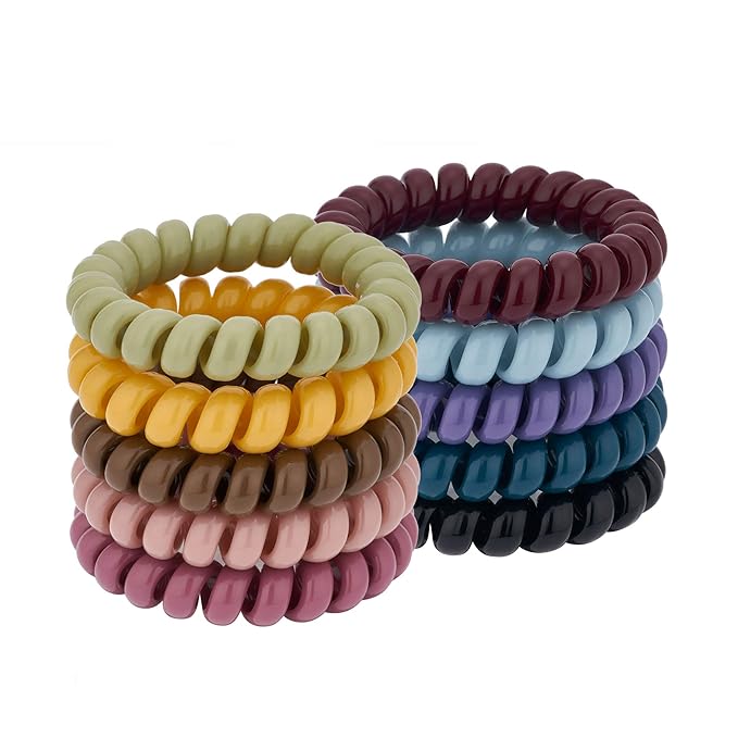 Macaroon Spiral Coil Hair Ties (Colorful, 10 Pcs) - Ponytail Holders for Thick Hair, No Crease Plastic Spiral Phone Cord Ties for All Hair Types