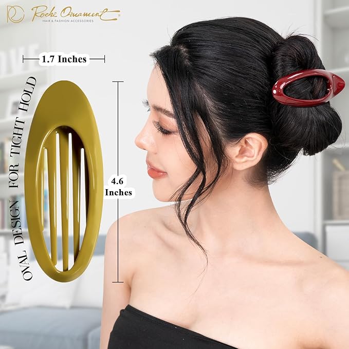 RC ROCHE ORNAMENT 6 Pcs Lay Flat Claw Hair Clips Women Curved Side Opening Slide Comb Strong Hold No Slip Grip Alligator Clamp French Barrette Thin Hair, Large Classic Multicolor