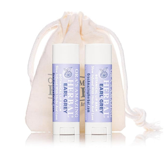 Natural Earl Grey Lip Balm, Bergamot Essential Oils Paraben Free, Healthy Lip Balm For Dry Cracked Lips 2 Pak With Organic Coconut Oil No Synthetic Fragrance Made In USA Ora's Amazing Herbal 2 Pak