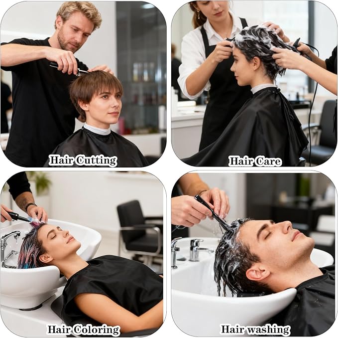 12 Pcs Barber Cape with Adjustable Snap Closure, Waterproof Hair Cutting Cape, 59 x 47 Salon Apron for Women Men, Professional Hair Cutting Salon Capes for Hairstylist Hair Dye, Black