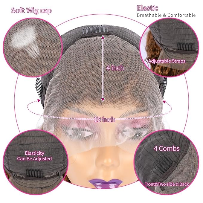 4/27 Deep Wave Lace Front Wigs Human Hair Honey Blonde Highlight Ombre Wigs Human Hair for Women 13x4 HD Transparent Lace Frontal Wigs Pre Plucked with Baby Hair 180 Density 28 Inch