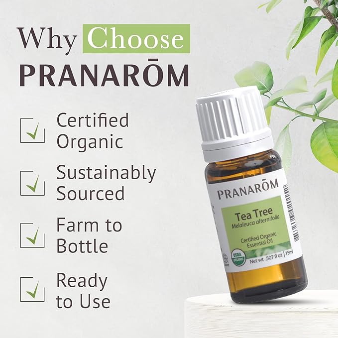 Pranarom USDA Certified Organic Tea Tree Essential Oil (15ml), 100% Pure Undiluted Therapeutic Grade from Zimbabwe for Aromatherapy, Diffuser, Healthy Skin & Hair, Massage, Relaxation