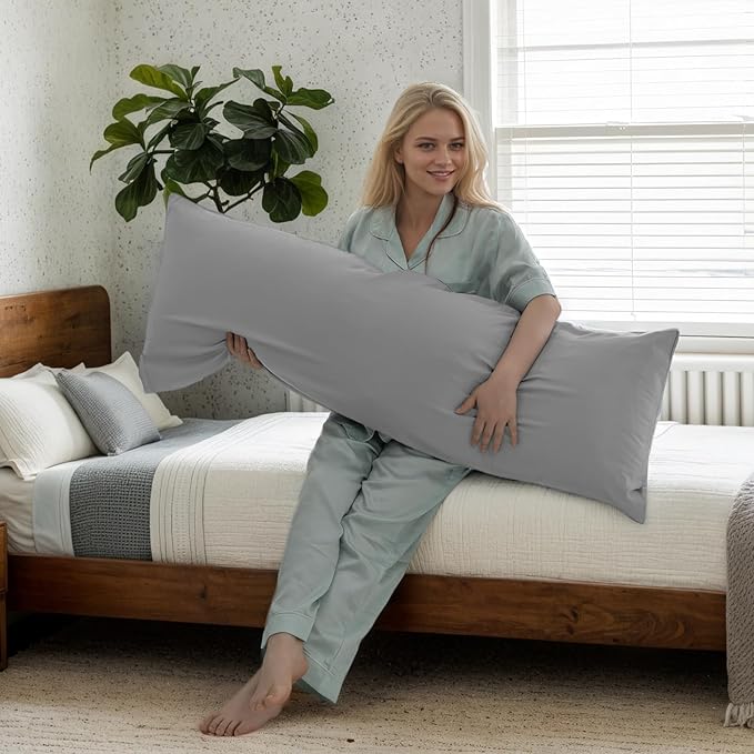 TELUS Body Cooling Pillow Case Cover, Bamboo Rayon & Lyocell Pillowcase with Zipper Closure, Breathable Pillow Case for Hot Sleepers and Night Sweats, 20x54 inches, Light Grey