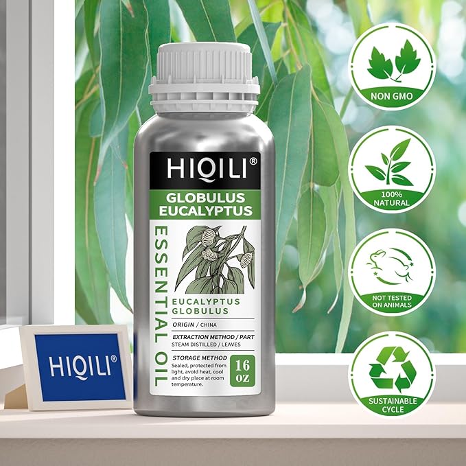 HIQILI Eucalyptus Essential Oil for Spray, Diffuser & Skin, 100% Pure Undiluted - 16 Fl Oz