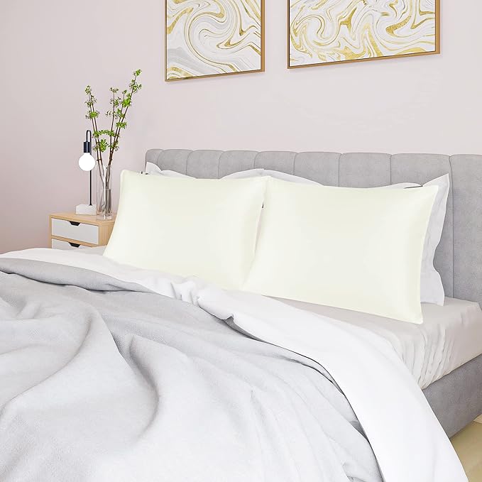 uxcell 2 Pack Silk Satin Pillowcase for Hair and Skin, Cool, Silky, Soft Breathable Pillow Cases Standard Size 20x26 Inch Sateen Pillowcase Pearl White with Envelope Closure