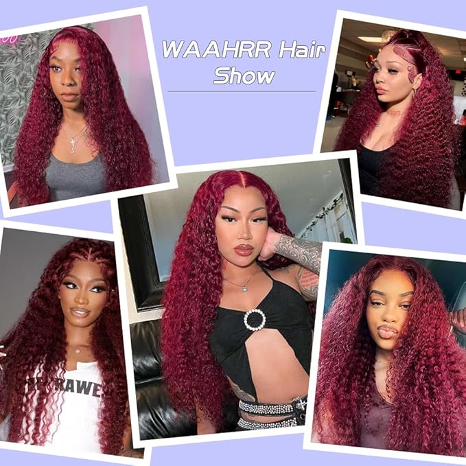 36 Inch Burgundy Wig Human Hair 13x6 Deep Wave Lace Front Wigs Human Hair 200 Density 99j Burgundy HD Lace Front Wigs Pre Plucked Red Frontal Glueless Deep Wave Wig for Women