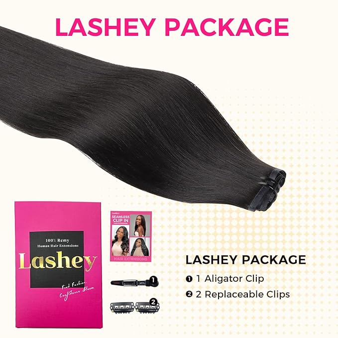 Lashey Hair Extensions Real Human Hair Light Yaki Straight 7pcs 120g Clip in Hair Extensions for Women 22 Inch Long 100% Remy Human Hair