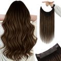 YoungSee 120G Human Hair Wire Extensions Balayage Invisible Wire Hair Extensions Darkest Brown Balayage Medium Brown Fish Line Extensions Hair Easy to Use 18Inch