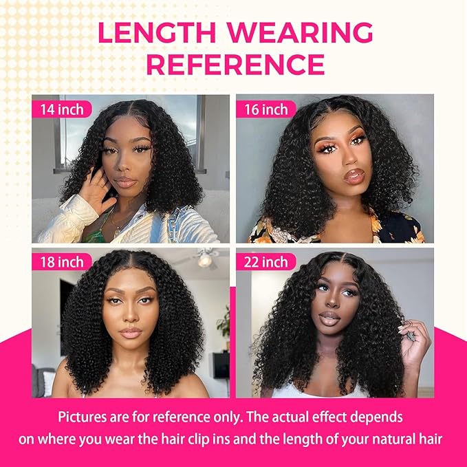 Lashey Kinky Curly Clip in Hair Extensions 110g 7pcs 16 Inch Natural Black Seamless Clip in Hair Extensions Human Hair with Soft Invisible PU Weft for Women