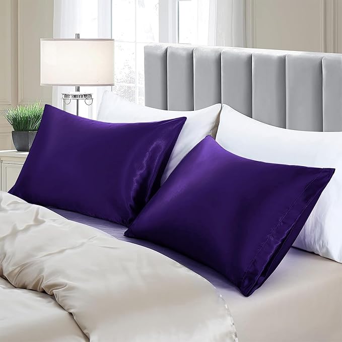 Aormenzy Satin Pillow Cases for Women King Size Set of 2, Purple Satin Pillowcase for Hair with Envelope Closure Silky Pillow Covers Wrinkle, Fade Resistant (20x40 Inches)