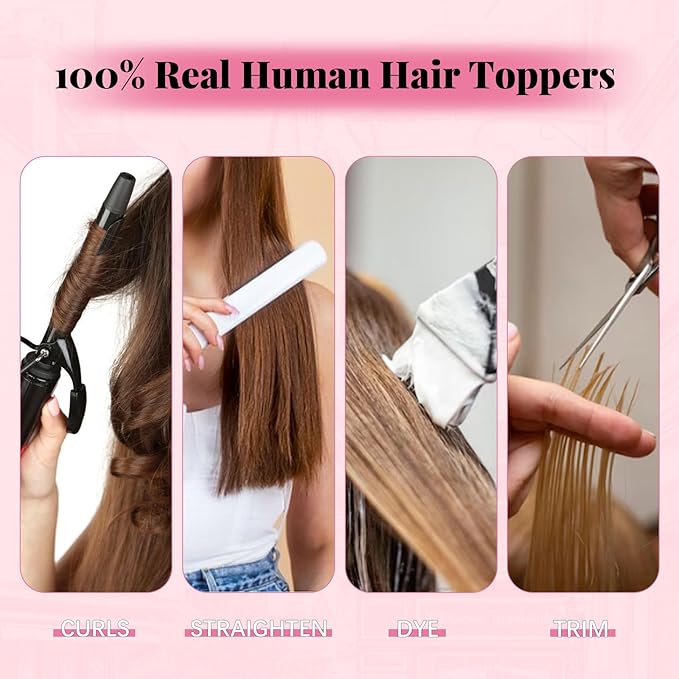Toppers for Women Real Human Hair 16inch 75g Toppers for Women with Thinning Hair Chocolate Brown 6x7inch Large Base Add Volume (#4Toppers-16inch)