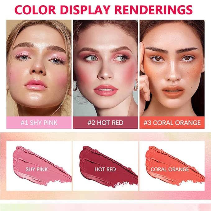 Multi-Purpose Makeup Blush Stick, 3-in-1 Beauty Tinted Solid Blush Stick For Cheeks, Lips And Eyes Waterproof Natural Cream Blush Stick With Long-Lasting Moisturizing Formula (#1Shy Pink)