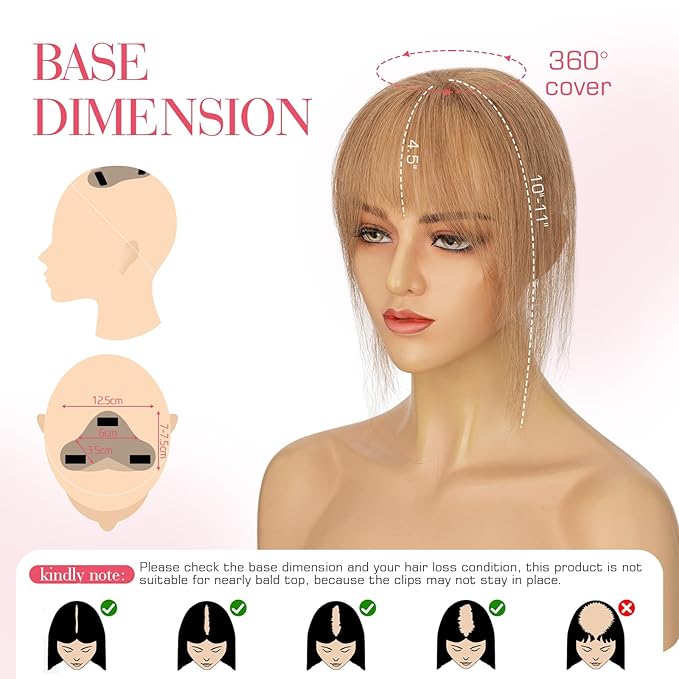Hairro Clip In Bangs Wispy Hair Toppers For Women Remy Human Hair Short Thin Topper Hairpieces 3D Cover Clip On Fake Air Bang 11 Inches 14.5g #06 Light Brown