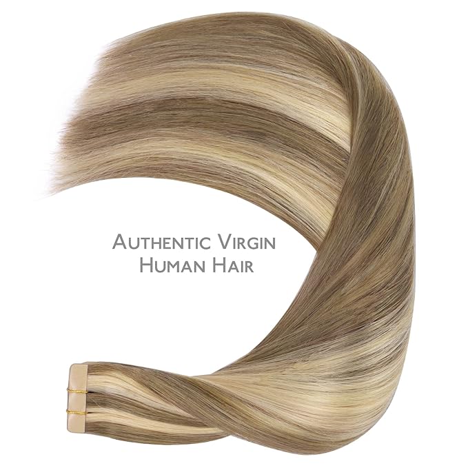 WENNALIFE Tape in Hair Extensions Human Hair, 40pcs 100g 24 inch Ash Brown with Platinum Blonde Highlights Hair Extensions Real Human Hair Straight Invisible