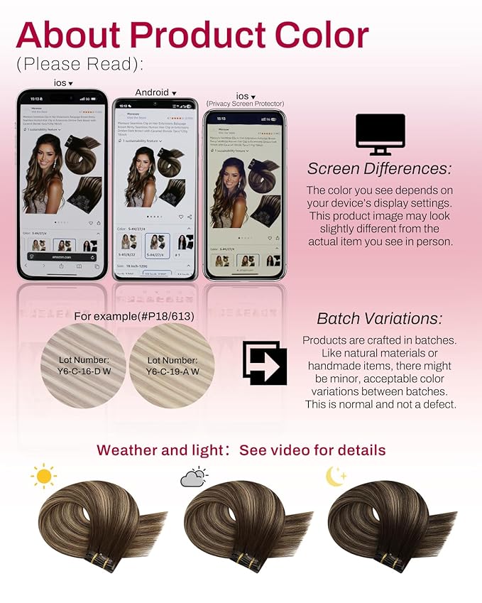 Moresoo Seamless Clip in Human Hair Extensions Ombre Dark Brown with Caramel Blonde Balayage Remy Seamless Clip on Hair Extensions 7pcs/120g 20inch