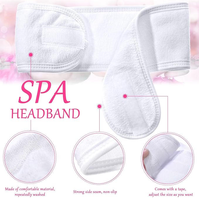 Hoteam 30 Pack Spa Headband Facial Esthetician Hair Wrap for Women Adjustable Makeup Sports Shower Stretch Towel with Tape(Pink, Gray, White)