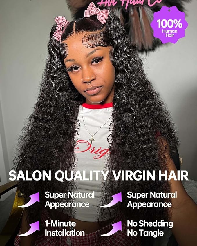 13x6 Deep Wave Lace Front Wigs Human Hair 180% Density Curly Human Hair Wig for Women Wet and Wavy HD Frontal Wigs Pre Plucked with Baby Hair 36Inch