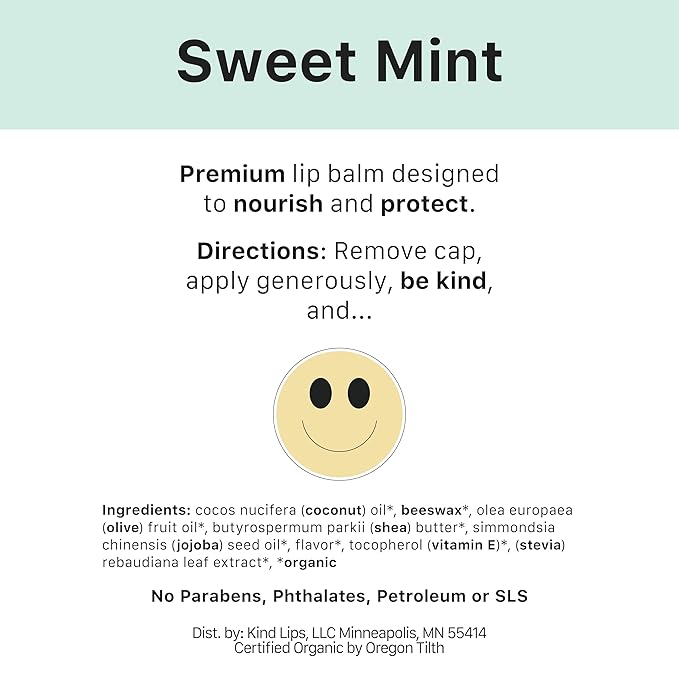 Kind Lips Lip Balm - Nourishing & Moisturizing Lip Care with Shea Butter, Beeswax & Vitamin E | Sweet Mint Flavor | 0.15 Ounce (Pack of 5)