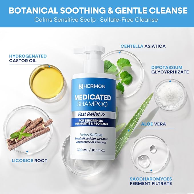 Medicated Shampoo for Scalp Seborrheic Dermatitis & Psoriasis: Plant-Based Formula Soothes Itch, Reduces Flakes, Supports Hair Health & Deep Cleansing Treatment for man and women 300ml/10.0fl oz