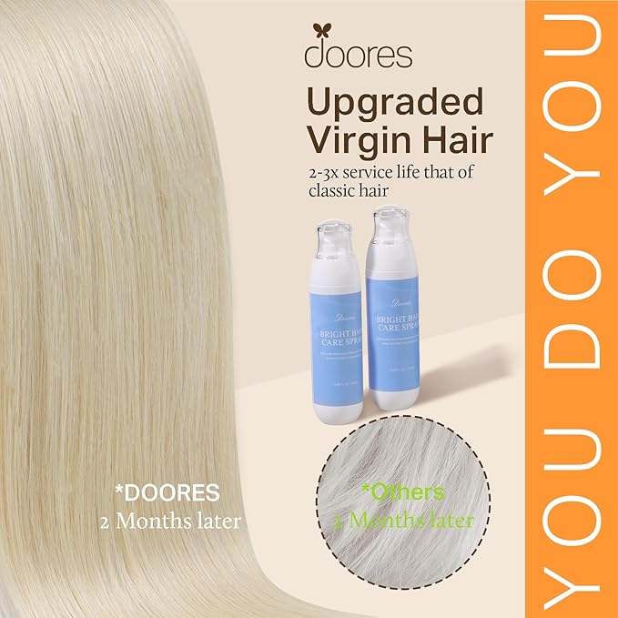 DOORES Human Hair Clip in Extensions, Platinum Blonde 14 Inch 9pcs 130g, Virgin Invisible Edge Weft Silky Straight Hair Extensions for Women
