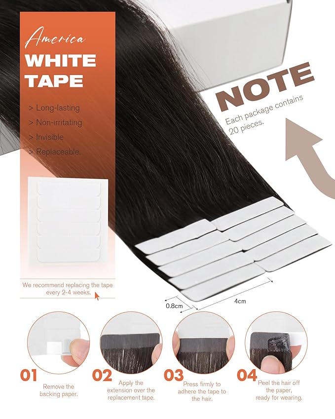 Sunny Hair Tape in Hair Extensions Real Human Hair Invisible Remy Hair Extensions Tape ins for Women Darkest Brown 14 inch 20Pcs 50G