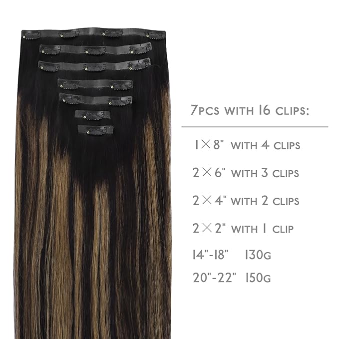 WENNALIFE Seamless Clip in Hair Extensions Human Hair, 12 Inch 80g 7pcs Balayage Natural Black to Chestnut Brown Real Hair Extensions Clip Ins Invisible PU Skin Weft Natural Remy Hair