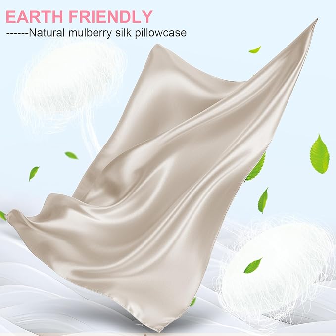 Mulberry Silk Pillow Cases Standard Size with Hidden Zipper, Ultra Smooth and Soft Breathable Cooling Silk Satin Pillowcase for Hair and Skin, Gifts for Women Men (Beige, 20x26 Inches, 1 Pack)