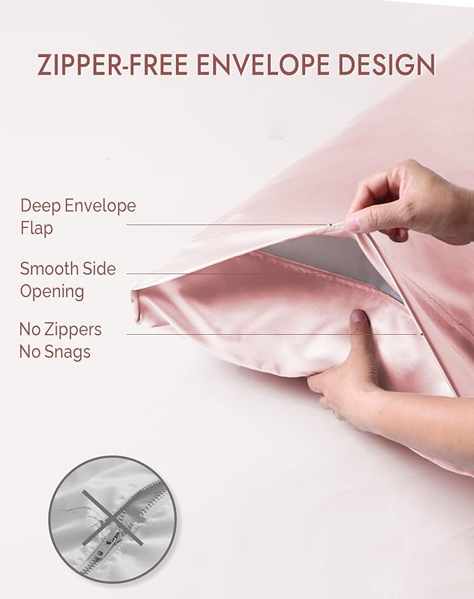 SilkSilky 100% Mulberry Silk Pillowcase - Pure 22 Momme High-Grade 6A Fibers for Hair & Skin, Envelope Closure, Natural, Organic, Breathable & Cooling Pillow Case (King, Pink)
