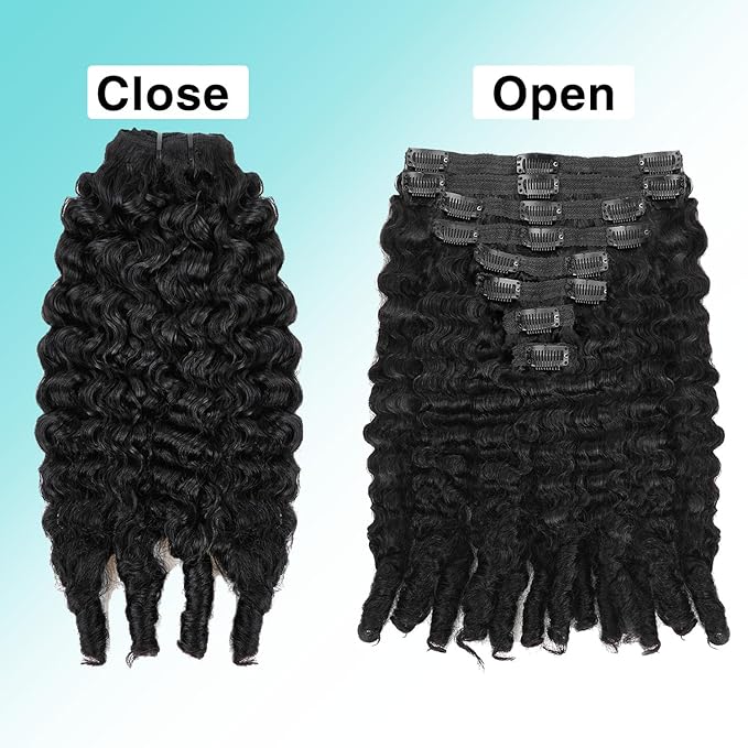 Burmese Curly Clip In Hair Extensions Real Human Hair 8pcs 120g/Set Spirally Curly Classic Clips Ins Full Head For Black Women 20 Inch Natural Black