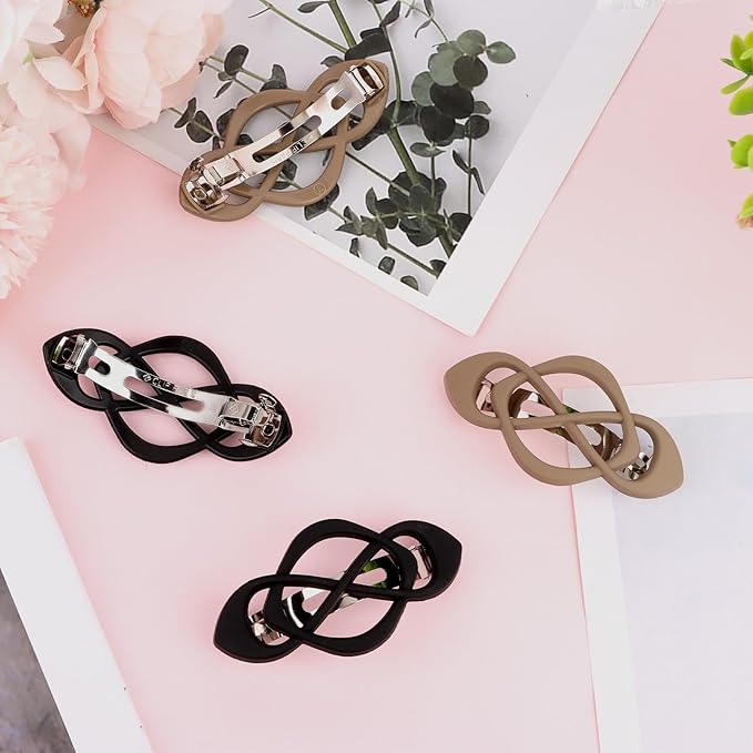 Hair Barrettes for Women 4packs Hair Clips French Barrette Khaki and Black Clip Stylish Accessories for Women Girls