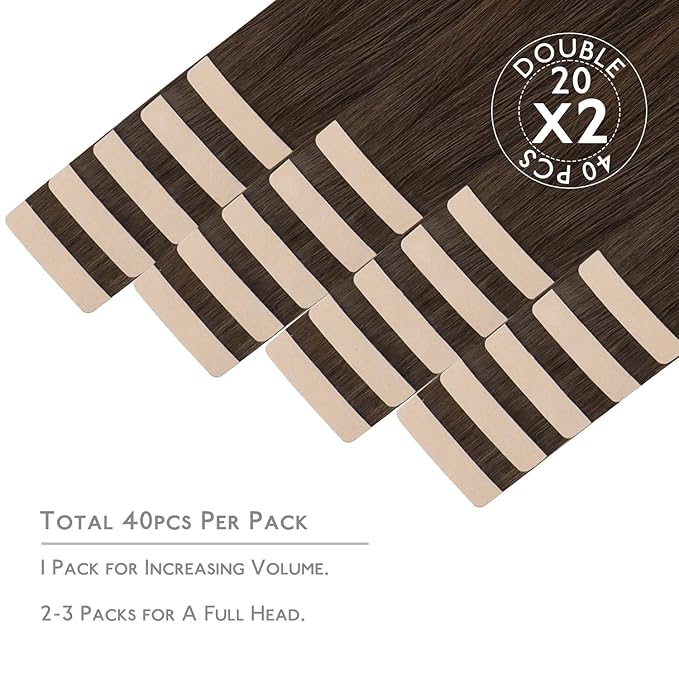 Wennalife Tape in Hair Extensions Human Hair, 40pcs 100g 16 inch Chocolate Brown Hair Extensions Real Human Hair Straight Tape in Extensions Invisible Human Hair Extensions Reusable Hair Extensions