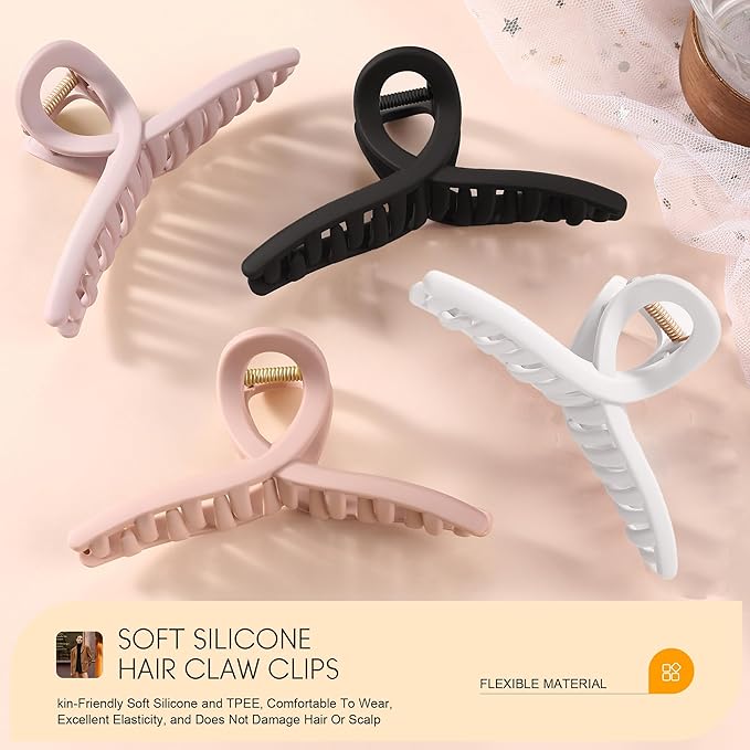 4Pcs Cloud Claw Clips for Women, 4.7 Inch Non-Slip Strong Hold Hair Claws, Unbreakable & Durable TPEE-Silicone Blend, Large Bendable Cozy Hair Clip for Thin/Thick/Curly Hair, All-Day Comfort