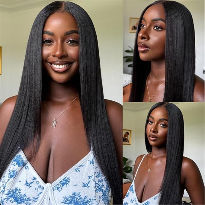YIROO EasiContour V Part Wigs Human Hair Yaki Straight Human Hair Wigs No Leave Out Glueless Upgraded U Part Wigs for Women V Shape Clip in Vpart Wig No Sew in No Glue Beginner Friendly 24 inch