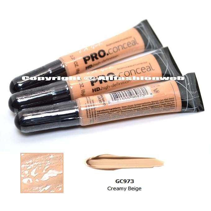 LA Girl Pro Concealer 3 x GC973 Creamy Beige HD. High Definition Liquid Concealer + FREE EARRING