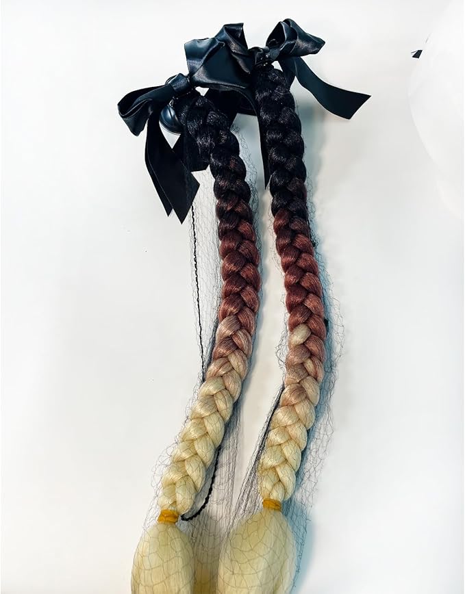 2PCS Ponytail Motorcycle Helmet - Hair Tails for Helmets, Suction Cup, Reusable (Black-Brown)