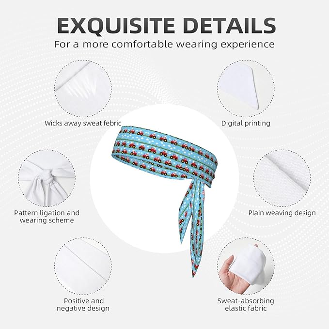 Boys Girls Sports Sweatbands, Multi Style Elastic Hair Band for Yoga Workout Shower, Cool Toy Tractor Pattern Headwear Head Accessories