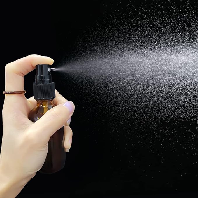 2oz Amber Glass Spray Bottles,Empty Small Perfume Travel Refillable Reusable Fine Mister Spray Bottle for Hair,Cleaning Solutions,Aromatherapy and Essential Oil with Extra Nozzle(2 Pack)