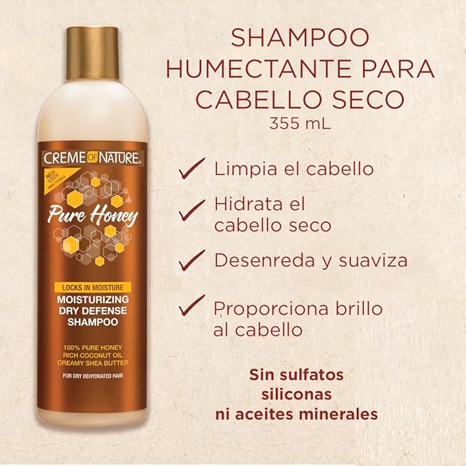 Creme of Nature Pure Honey Moisturizing Dry Defense Shampoo, Gently Cleanses & Restores Moisture, Hair Care Gift, For Dry, Dehydrated or Brittle Hair, 12 oz