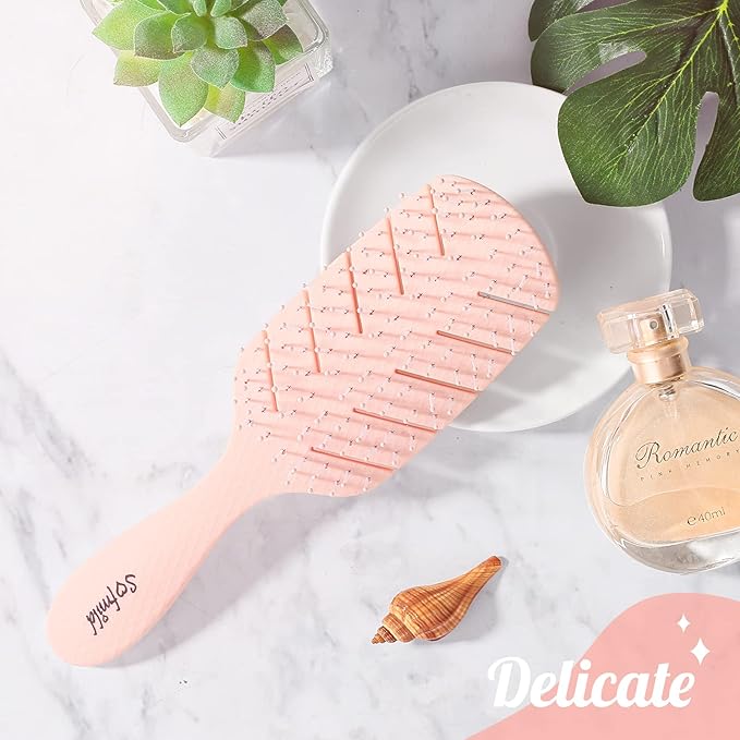 Hair Brush,Curved Vented Paddle Detangle Brush for Faster Blow Drying,Soft Flexible Bristles Glide Thru Tangles with Ease, Detangling Styling Hair Brushes for Women Curly Thick Wet Hair