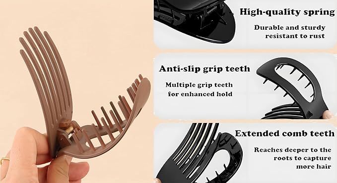 Dodorado Flat Hair Clips,Suerteyay/Hailoyearn Simple Refined Hair Clip, Sturdy Keep No Slip Large Claw Clips,Volume Flat Top Round Clip for Thick or Thin Hair (6B)