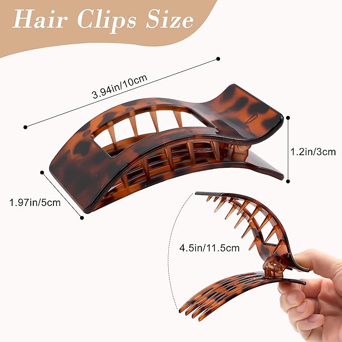 Flat Hair Clips for Women, 6 Pcs Non-Slip and Gentle Flat Claw Clips for Women with Head-Conforming Design and High-Strength Claw Grip, Versatile Colors for Chic and Elegant Look