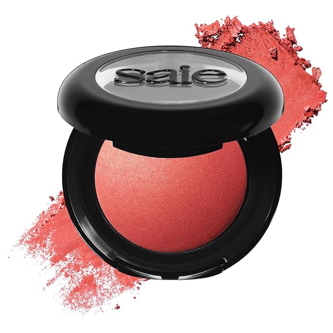 Saie SuperSuede Baked Blush - Talc-Free Powder Blush for All Day Wear - Enriched with Plant-Derived Squalane + Glycerin to Help Moisturize Dry Skin - Stella (0.1 Ounce)
