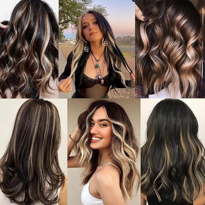 Blonde Hair Extensions Clip in for Kids Girls, 10 Pieces 22 Inch Long Straight Colored Streak Synthetic Accessories Hairpiece Clip ins, Play Party Highlights