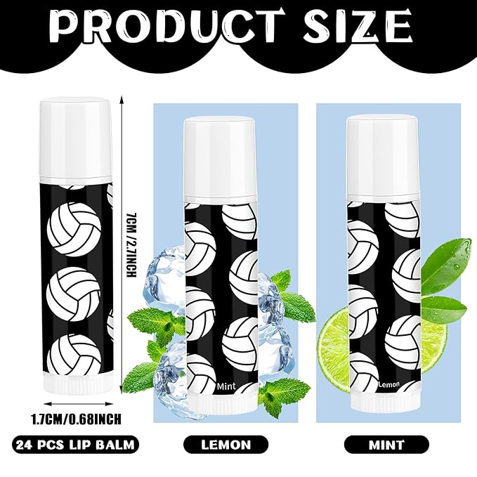 24 Pcs Volleyball Lip Balm Volleyball Team Gifts Volleyball Party Favors Volleyball Lip Balm Gift for Volleyball Team Volleyball Party Guest Supplies (Black)