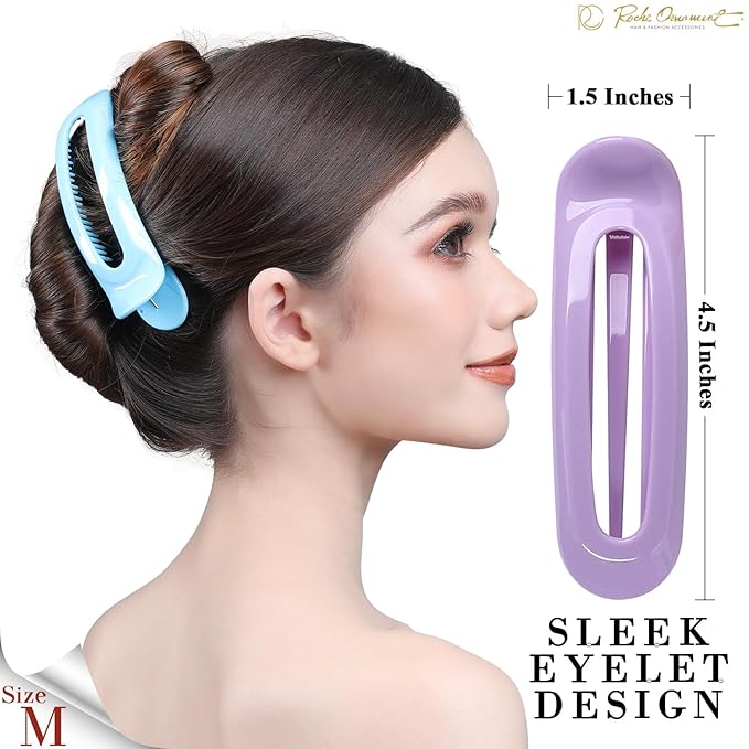 RC ROCHE 6 Pcs Flat Claw Hair Clips for Women Alligator French Barrette Long Thick Hair Duckbill Curved No Slip Grip Lay Flat Side Slide Firm Classic Styling, Medium Pastel