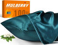 100% Mulberry Silk Pillowcase for Hair and Skin, 22 Momme Pure Natural Silk Pillow Case Both Sided with Zipper, Pillow Cover for Women Mom Men (Fog Blue, Queen 20''×30'', 1 Pack)