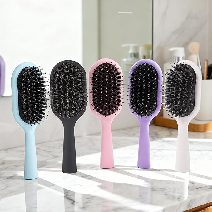 Boar Bristles Hair Brush for Women and Men, Detangling Hair Brush for Smoothing Massage Add Shine, Nylon&Boar Bristles Detangler brush for Hair Healthy (Medium-Purple)