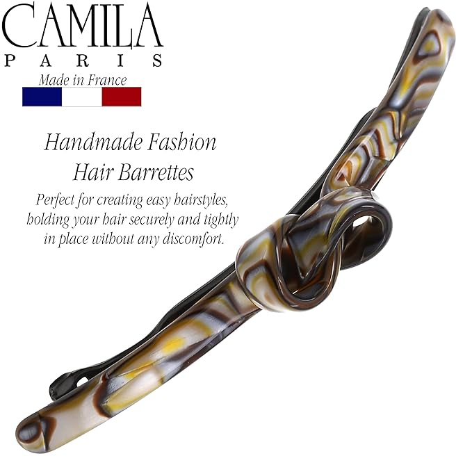 Camila Paris CP3353 French Hair Barrette Clip for Girls, Handmade, Onyx, Metal-Free Closure Strong Hold Grip Hair Clips for Women, No Slip Durable Styling Girls Hair Accessories, Made in France
