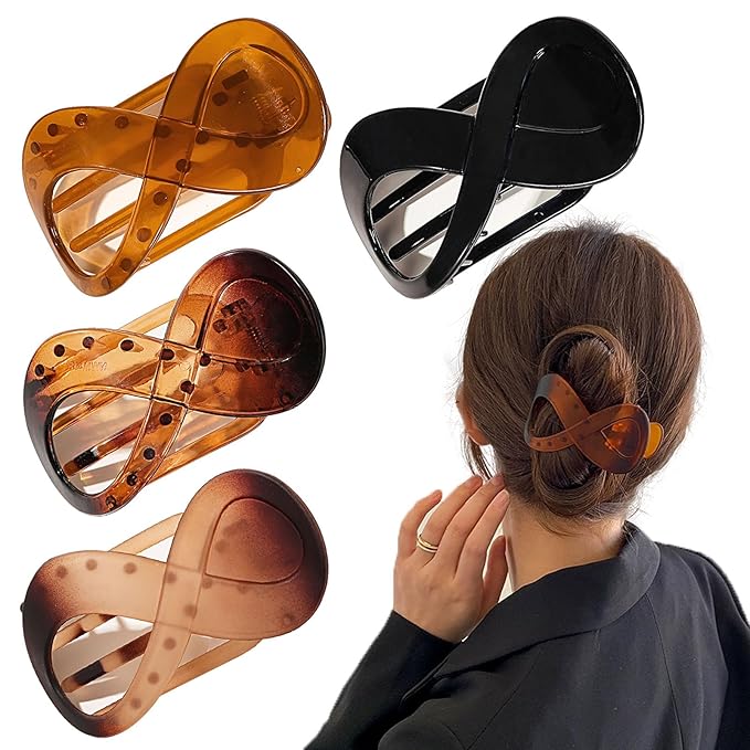 4 PCS French Concord Curved Claw Barrettes for Women - 3.35 Inch Alligator Banana Clips with No Slip Grip, Strong Hold for Volume Styling Hair Accessories